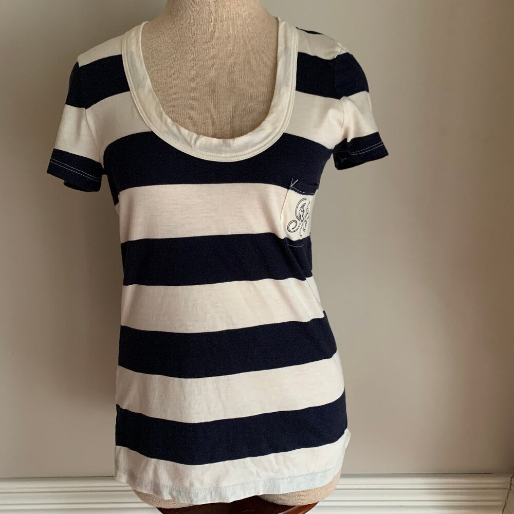 Juicy Couture Women's Y2K Striped Scoop Neck T-Shirt Size Medium Short Sleeves